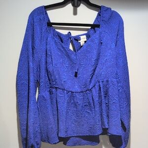 Ava & Viv Royal Blue Textured Peplum Blouse